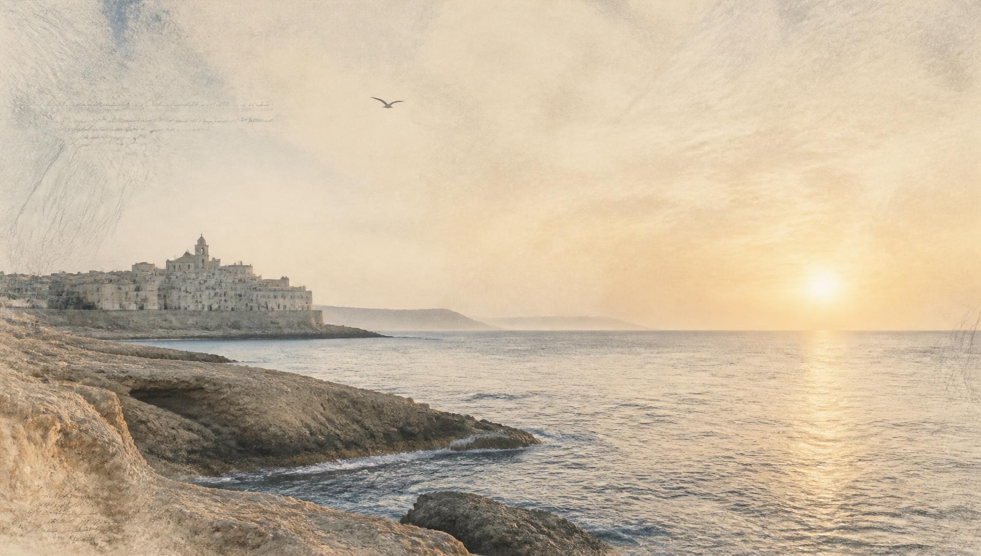 Coastal village at golden hour, Atlantic shoreline