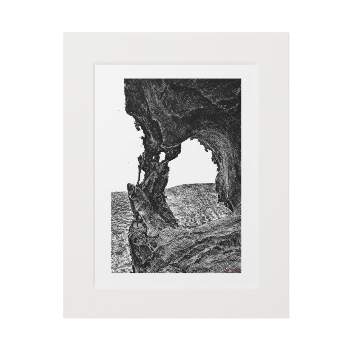 Fine art print with passepartout mount of the eroded volcanic rock gateway on the Fuerteventura coastline, Canary Islands